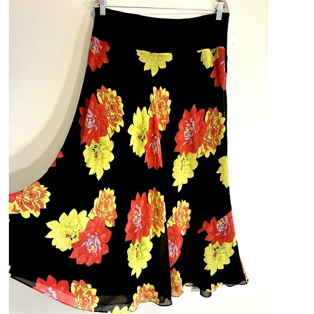 VTG 100% Silk Maxi Skirt Sheer Poppy Flower Boho 90s Fairy Flowy Whimsygoth Med